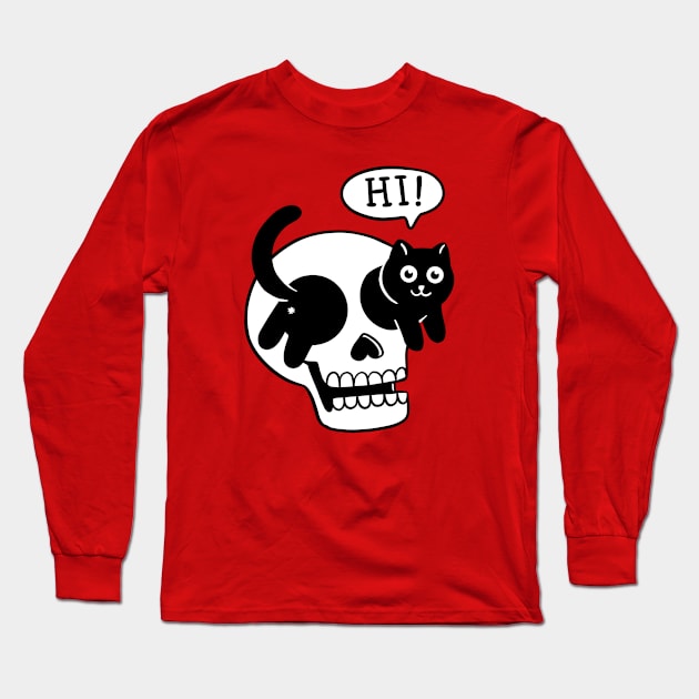 Cat and skull hi Long Sleeve T-Shirt by coffeeman